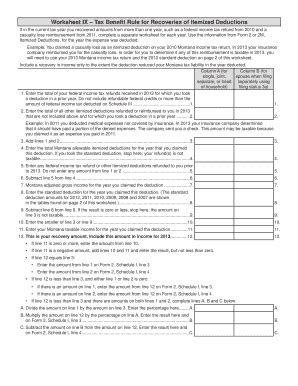 Fillable Online revenue mt Worksheet IX Tax Benefit Rule for Recoveries ...