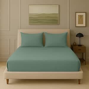 Buy Trance Home Linen 300 TC Bamboo Fitted King Size Solid Bedsheet ...