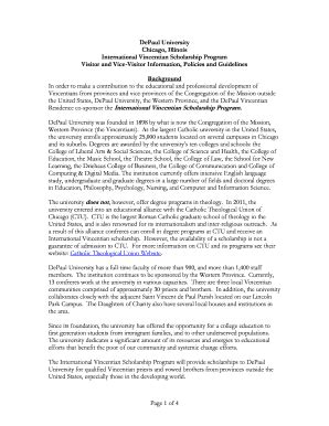 Fillable Online offices depaul International Vincentian Scholarship ...