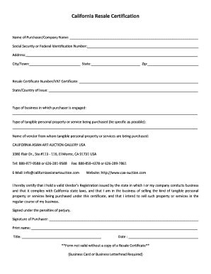 Fillable Online BCalifornia Resaleb Certification - bCaliforniab Asian ...