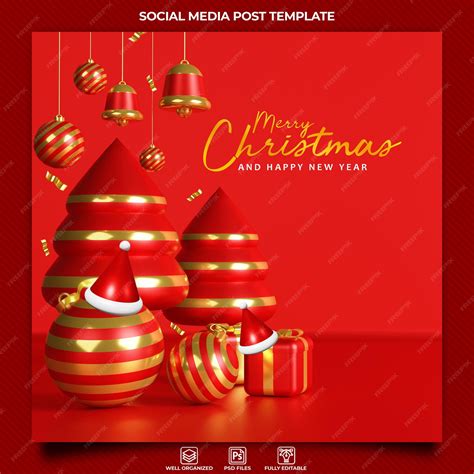 Premium PSD | Merry christmas social media post with 3d illustration ...