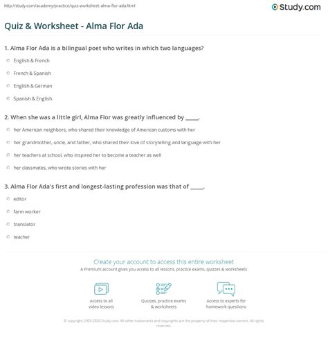 Quiz & Worksheet - Alma Flor Ada | Study.com