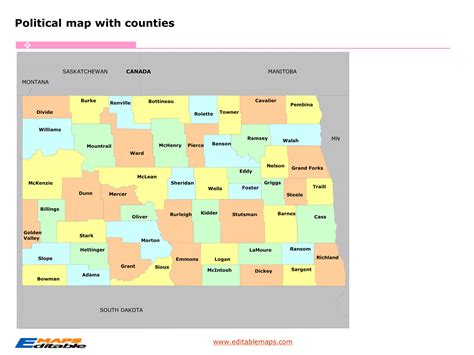 North Dakota county map - Editable PowerPoint Maps