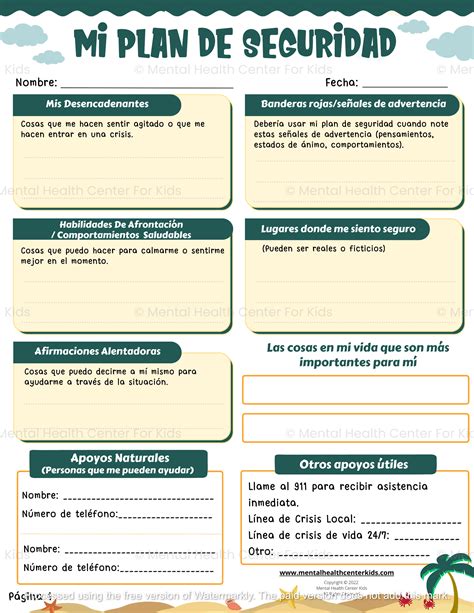 Safety Plan Worksheets (Spanish Version) – Mental Health Center Kids
