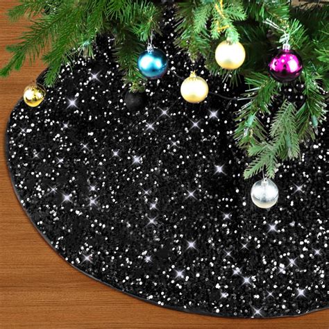 Amazon.com: Christmas Tree Skirt 48 Inch Black Sequin Elegant Christmas ...