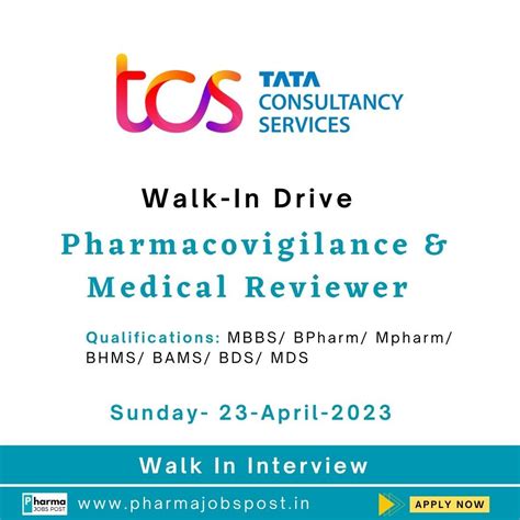 Walk-In Drive for Pharmacovigilance & Medical Reviewer at TCS Gandhinagar on Sunday- 23-April ...