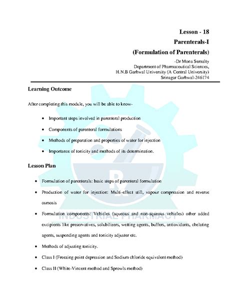 Module 18: Formulation of Parenterals - Key Concepts and Methods - Studocu