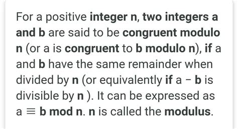 two integers a and b are congurent modulo n if______________ - Brainly.in