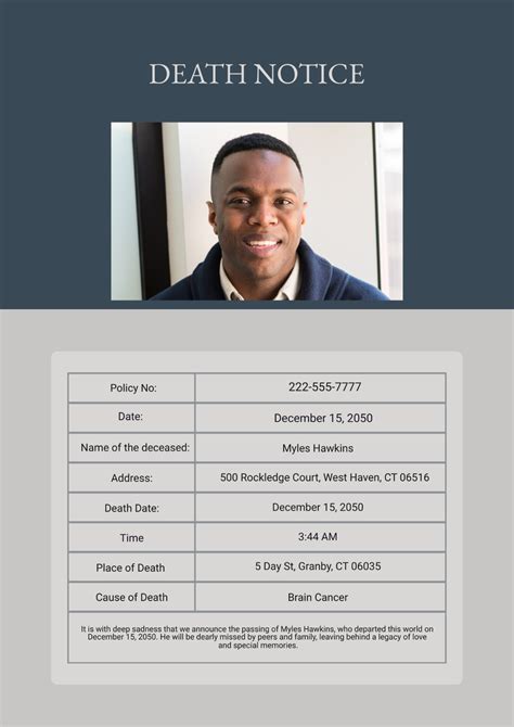 Free Death Notice Template to Edit Online