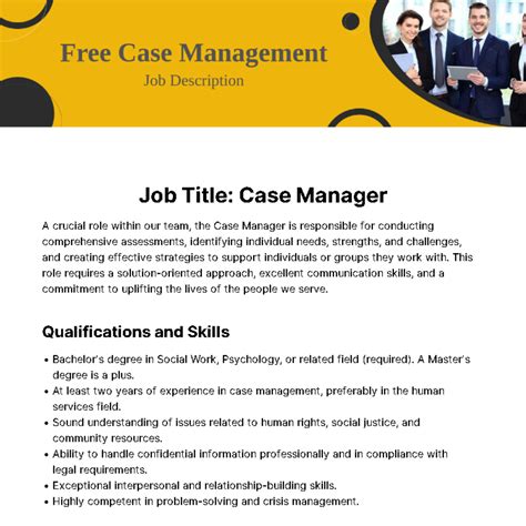 Free Case Management Job Description Template to Edit Online