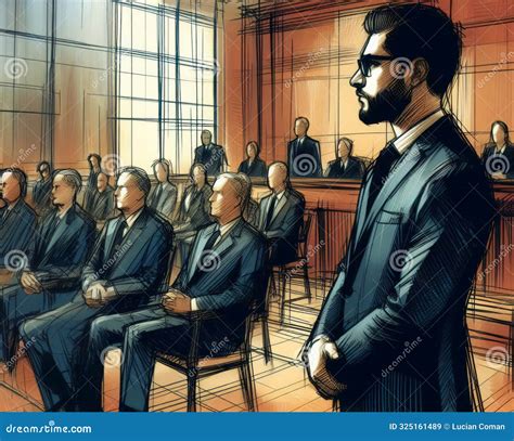 Courtroom Trial Sketch Showing Lawyer and Defendant or Plaintiff ...
