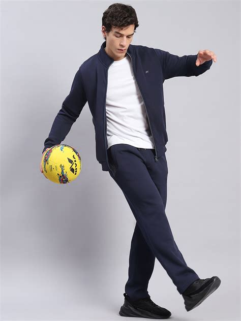 Buy Men Navy Blue Solid Stand Collar Full Sleeve Tracksuits Online in ...
