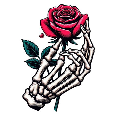 Skeleton hand holding rose flower vector illustration | Premium AI ...