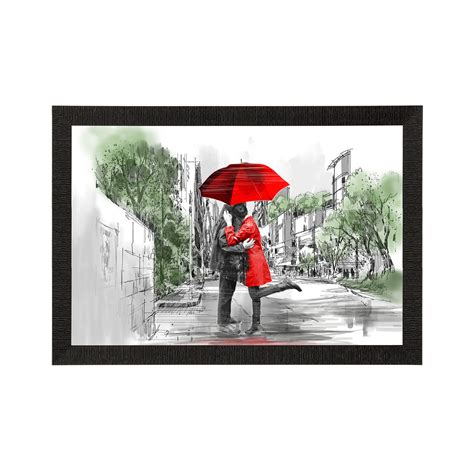 Romantic Couple Under Umbrella Love Theme Satin Matt Texture UV Art ...