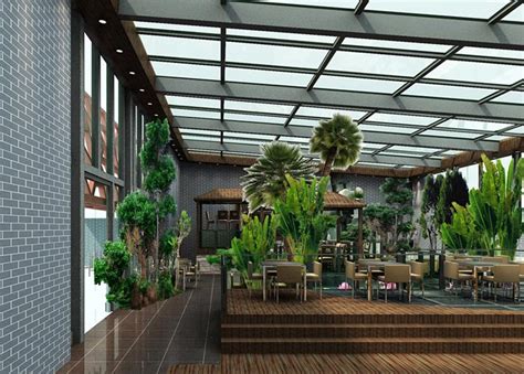新中式时尚阳台生态木吊顶绿化装修效果图 – 设计本装修效果图