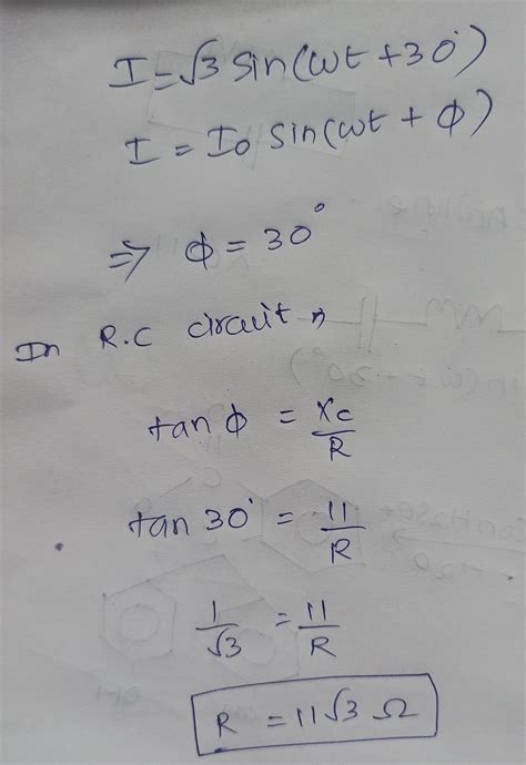 in a series RC circuit, i(t)= √3sin (wt +30°) and Xc=11. What is the ...