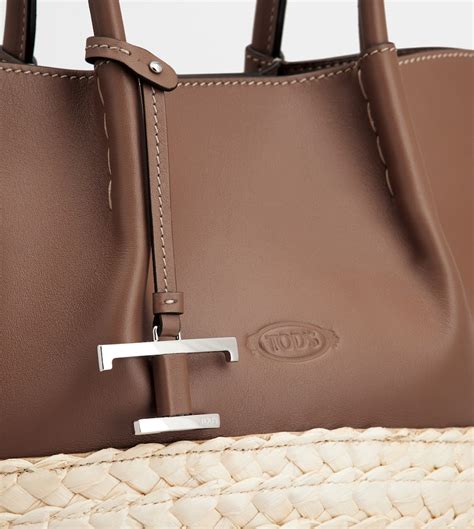 Woman BROWN Shopping Bag in Straw and Leather Small ...