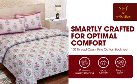 Sej By Nisha Gupta Double Bedsheet With 2 Pillow Covers | 160 TC ...