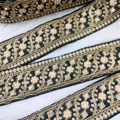Pearl & Mirror Work Embroidered Lace Trim Border – Our Knots
