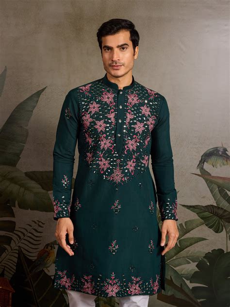 Green Floral Embroidered Kurta for Men | Festive & Wedding Wear – House ...