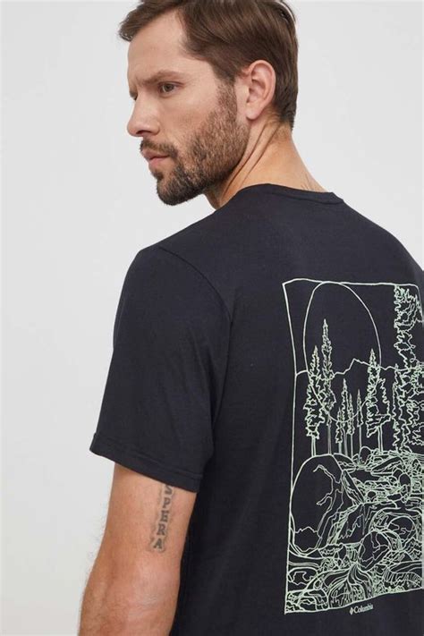 Columbia t-shirt bawełniany Rockaway River męski kolor czarny z ...