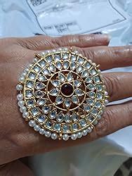 ZAVERI PEARLS Gold Tone Kundan & Pearls Ethnic Adjustable Finger Ring ...