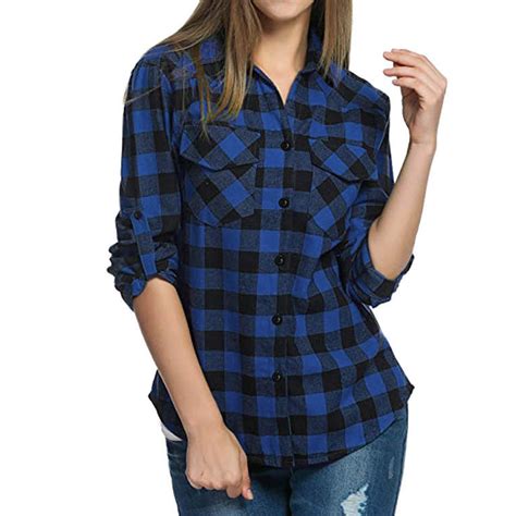 DondPO Long Sleeve Shirts Dress Shirts for Women Plaid Shirts For Women ...
