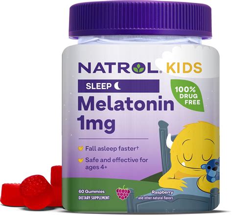 Melatonina Natrol Kids, 1 mg, ayuda al sueño, gomitas de bayas, 60 unidades