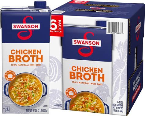 Amazon.com : Swanson 100% Natural Unsalted Chicken Broth, 32 Oz Carton ...