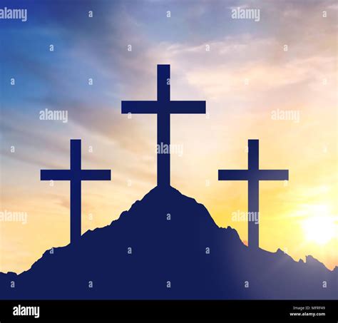 silhouettes of three crosses on calvary hill Stock Photo - Alamy