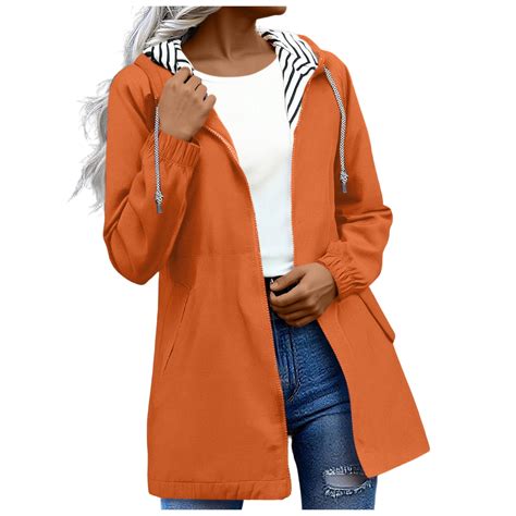 Fmbrln Womens Plus Size Rain Coat Full Zip Up Long Sleeve Waterproof ...