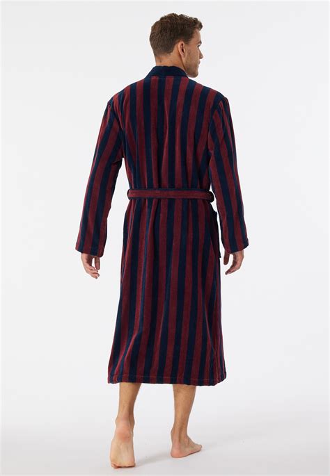 Bathrobe soft velour burgundy striped - Essentials | SCHIESSER