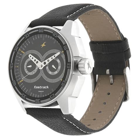 Fastrack Quartz Multifunction Black Dial Leather Strap Watch for Guys