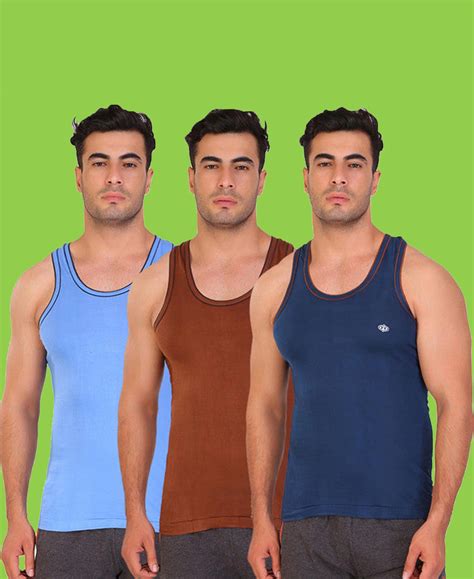 Buy Men Dyed Vest (Pack Of 3) Brown - Black-Sky ₹260: TT Bazaar – T T ...