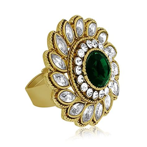 Spargz Antique Gold Brass Octagon Stone Adjustable Finger Ring for ...