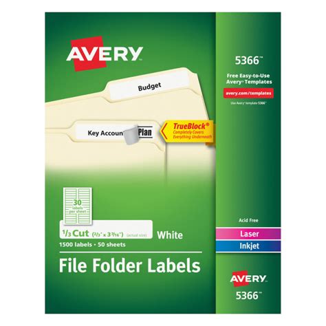 1500 File Folder Labels Printable, 2/3" x 3-7/16", White (5366) | Avery.com
