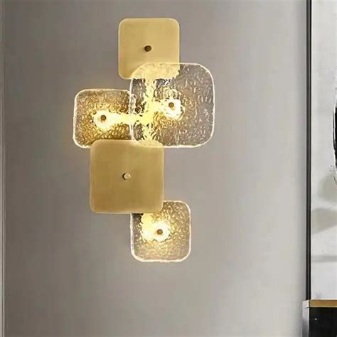 Hdc Post-modern Glass Brass Patchwork Square LED Wall Sconce Lamp