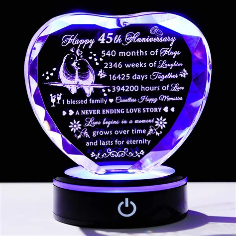 Amazon.com: YWHL 45th Wedding Anniversary Crystal Heart Gifts for ...
