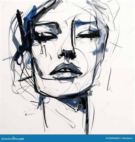 Elegant Ink Drawing of a Modern Girl with Emotive Facial Expression ...