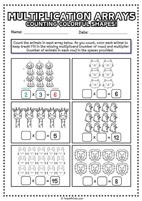 Free Multiplication Arrays Worksheets - Teach Prints