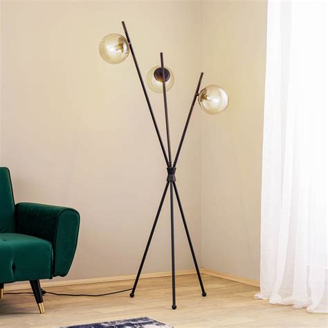 Lucande Sotiana floor lamp, 3 glass spheres, black | Lights.co.uk