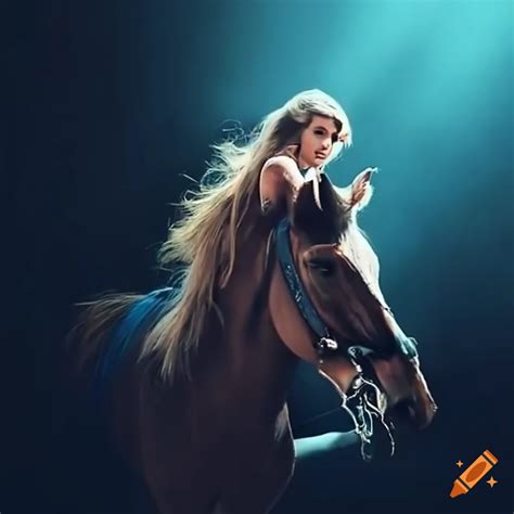 Avril lavigne riding a horse in a bloodborne-inspired setting on Craiyon