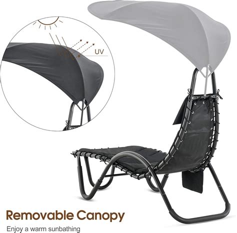 Buy MCombo Outdoor Steel Chaise Lounge Chair with Removable Canopy and ...
