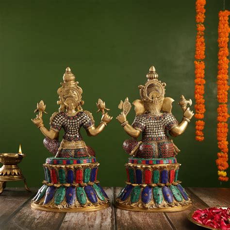 Buy Pure Brass Ganesha and Lakshmi Idols 15 inch - Budhshiv.com