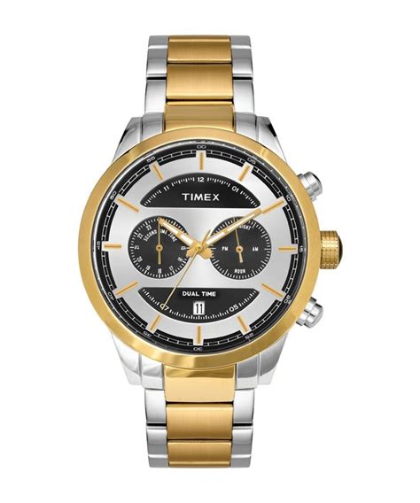 Timex E Class Men's Silver Dial Round Case Dual Time Function Watch -T