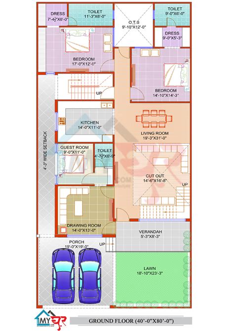 40X80 (3200 Sqft) Duplex House Plan, 2 BHK, East Facing Floor plan with Vastu, Popular 3D House ...