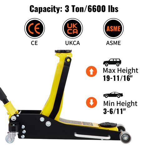 VEVOR 3 Ton Low Profile Aluminum Steel Racing Floor Jack Dual Pump Lift ...