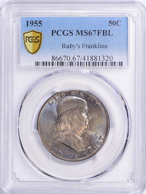1955 Franklin Half Dollar PCGS MS-67 FBL (Toned) (Ruby's Franklins ...