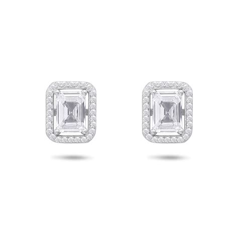 CZ Rectangle Shape Silver Stud Earrings