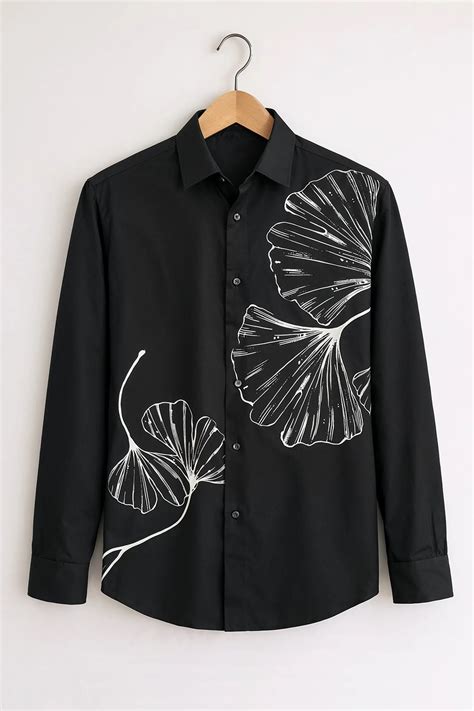 Monochrome Leaf Print Shirt – Black – TokyoMen